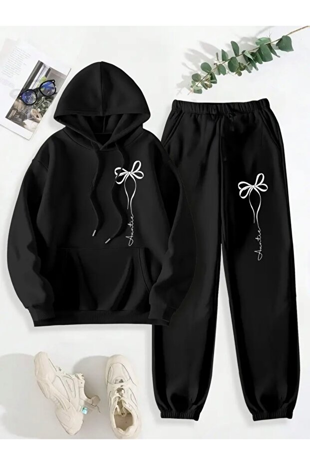 Kurdele Printed Unisex Women/Men Hoodie Oversized Bottom/Up Tracksuit Set