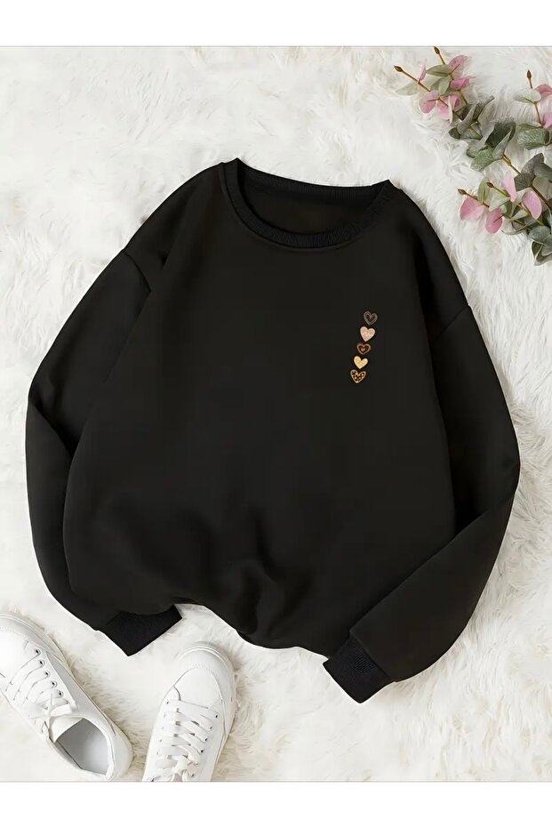 Heart Printed Oversize Unisex Women/Men's Crew Neck Sweatshirt