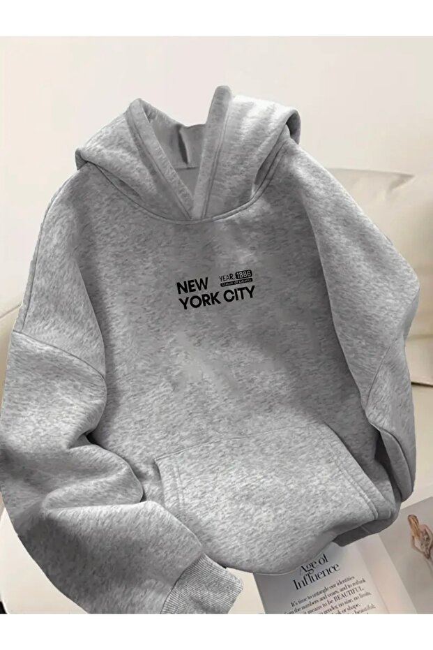 New York City Printed Oversize Unisex Hooded Sweatshirt