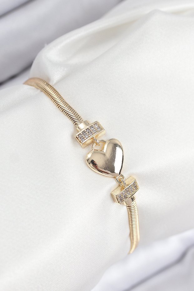 Brass Zircon Stone Heart Model Gold Color Women's Bracelet