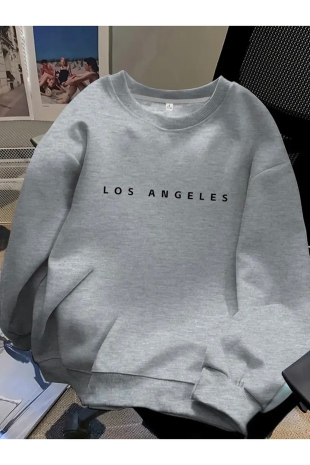 Los Angeles Printed Oversize Unisex Women/Men's Crew Neck Sweatshirt