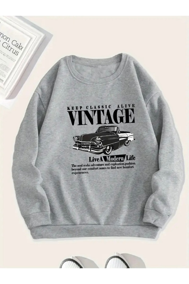Vintage Printed Oversize Women Men Unisex Circle Neck Sweatshirt