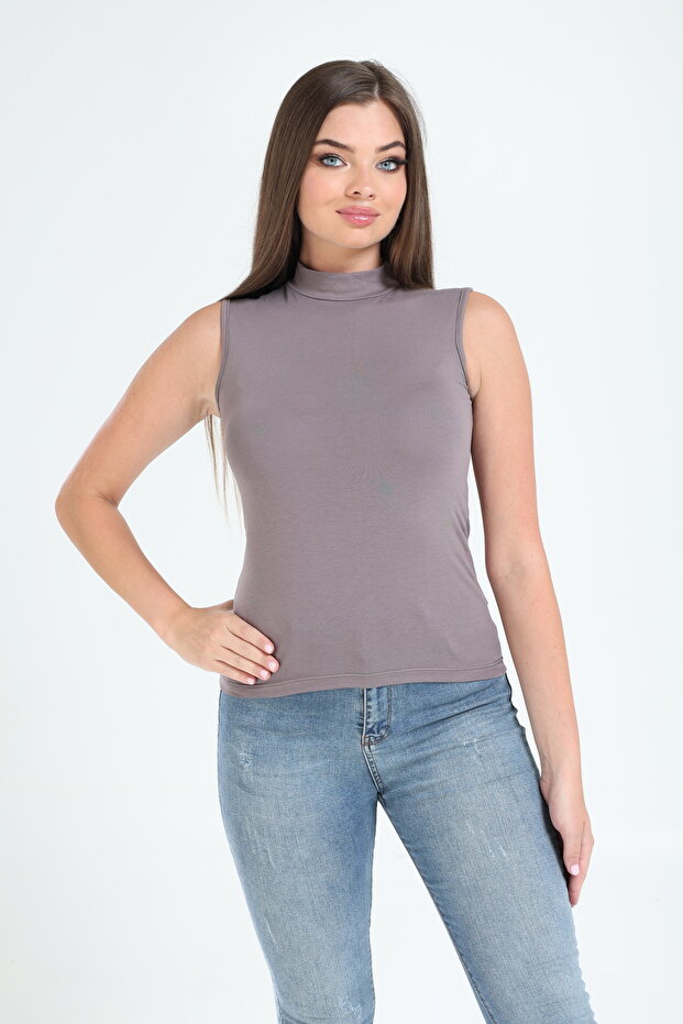 90% Cotton 10% Lycra Women's Turtleneck Comfortable Casual Sleeveless Bodysuit