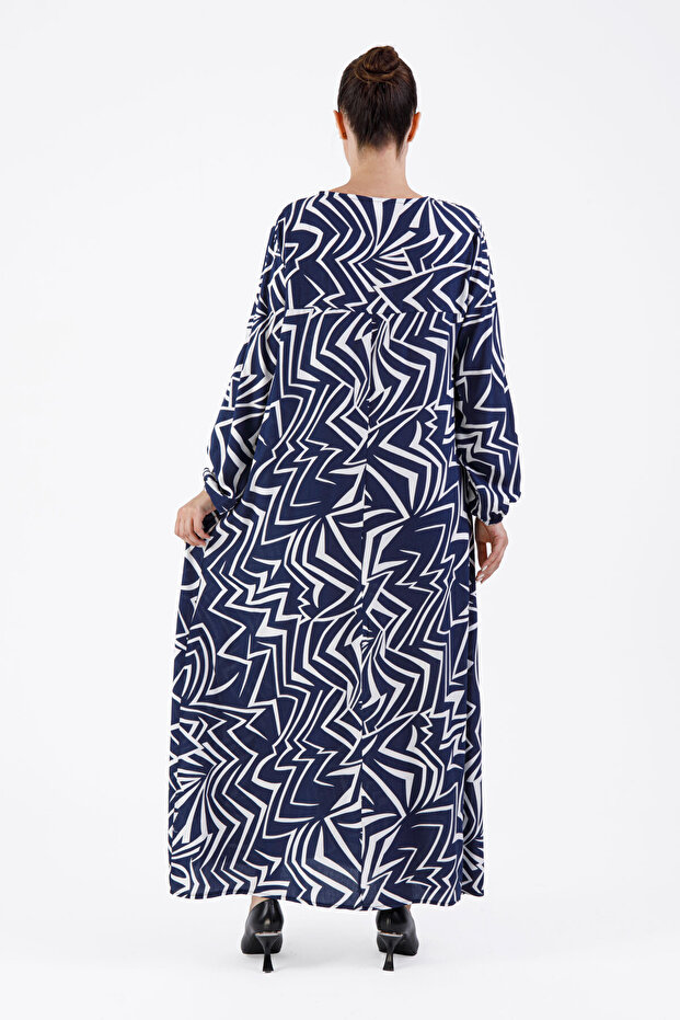 Zigzag Desenli Modern Viskon Elbise - 4
