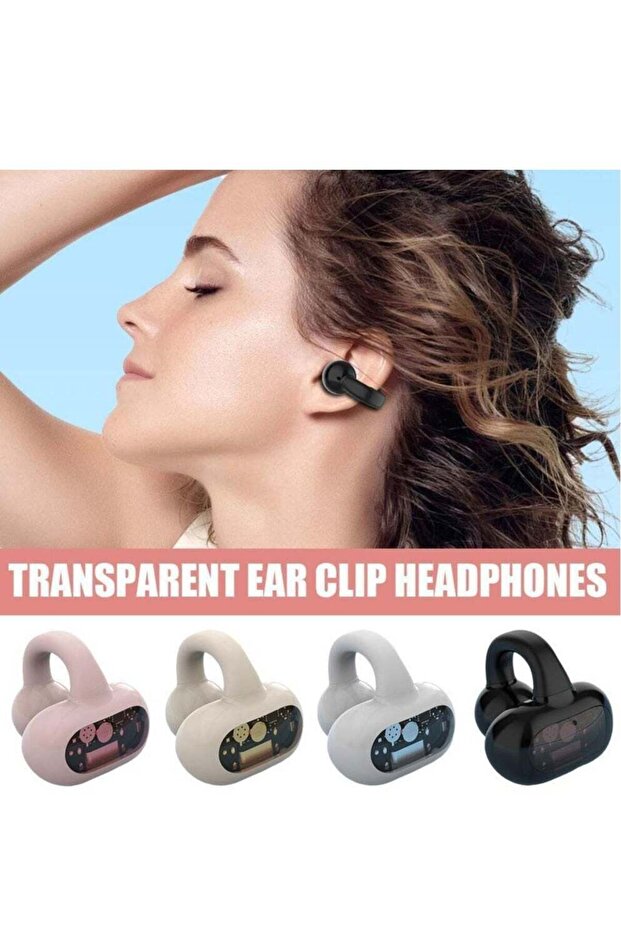 Bluetooth 5.4 Wireless Earbuds Ear Clip Bone Conduction Headphones Sport-Head (Pink)
