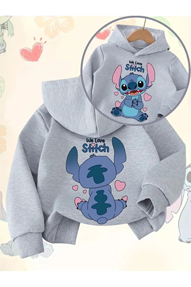 Winter Hooded Sweatshirt, Kids We Love Stitch Printed