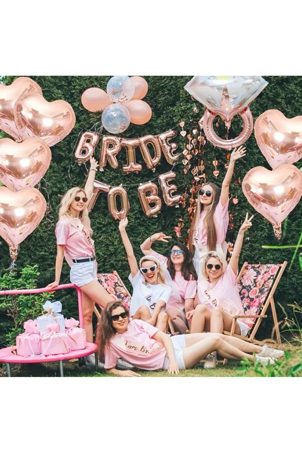 Rose Bride to Be Balloon Set Heart Foil Balloon and Solitaire Balloon 18 Pieces