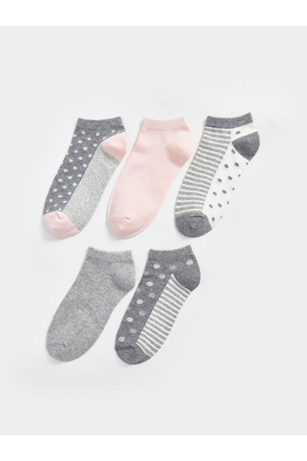Two Mt Shop Quality Lcw Dream Gray Patterned 5-Pack Women's Booties Socks