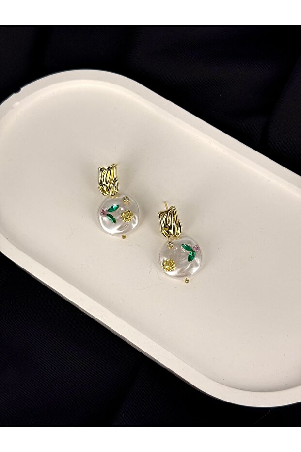 Stylish Dangle Earrings with Colorful Stone Embellishment on Pearl