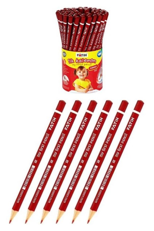 Jumbo Red Pencil 6 Pieces Red Cap Pencil Triangle Red Color Lead Pencil My First Pencil