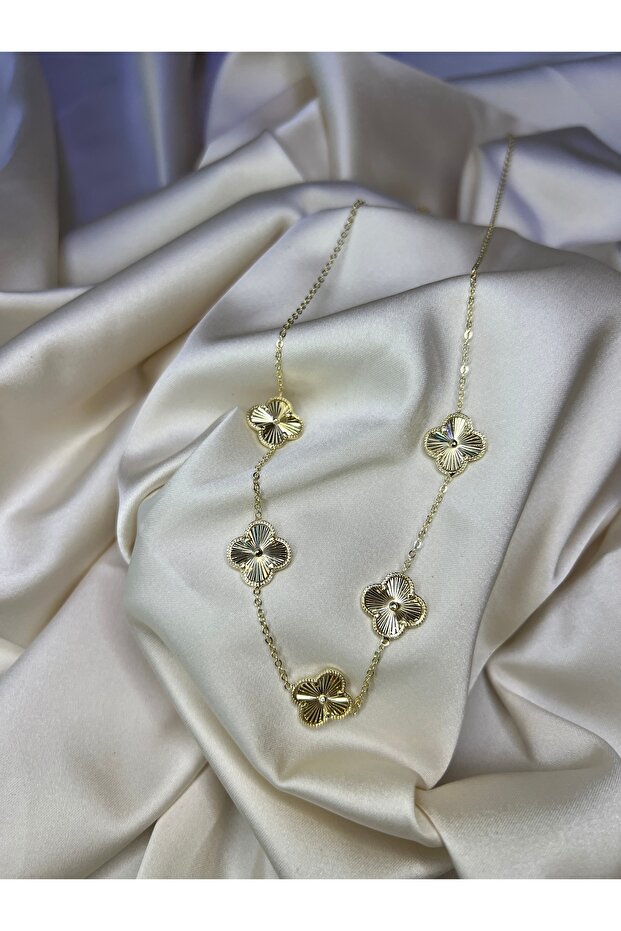 Çelik Gold Clover Kolye - 1