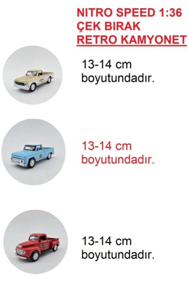 Nıitro Speed 1:36 Çek Bırak Retro Kamyonet 3'lü Canlı Renkler - 1