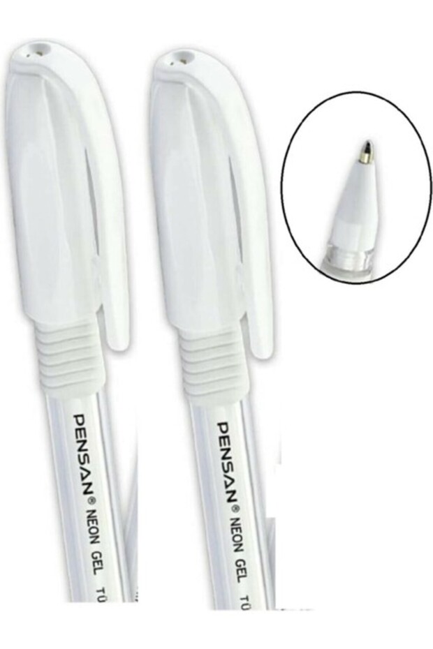 Ballpoint Pen Set of 2 - White, 1.0 mm Tip Thickness, Neon Gel Writing Comfort, Transparent Body
