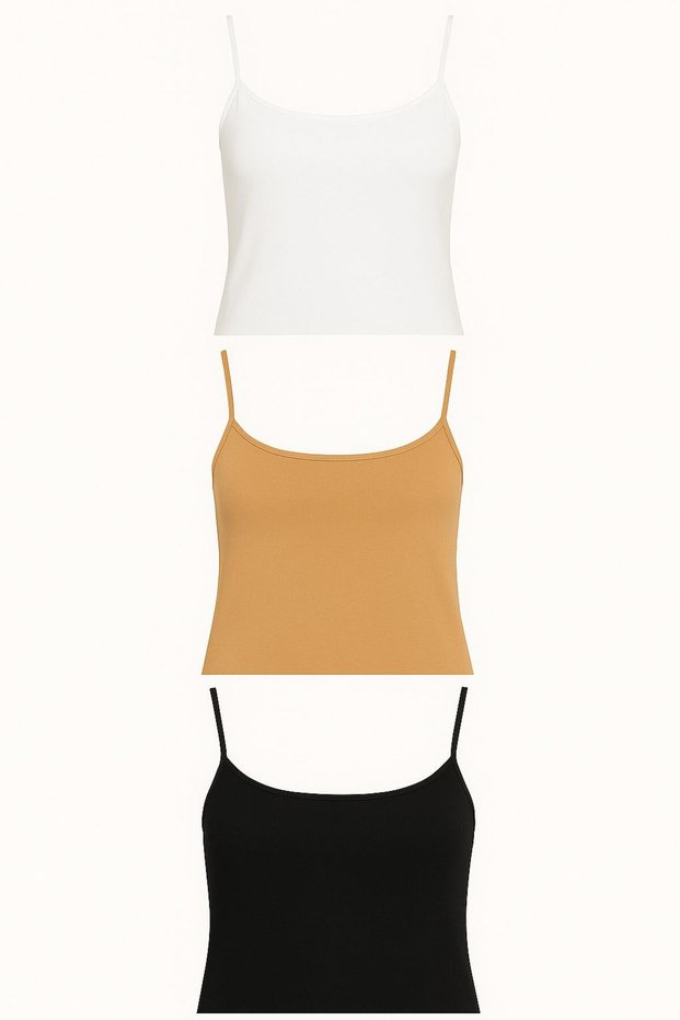 Women's Cotton Rope Strap Tank Top Set of 3 White, Black, Nude