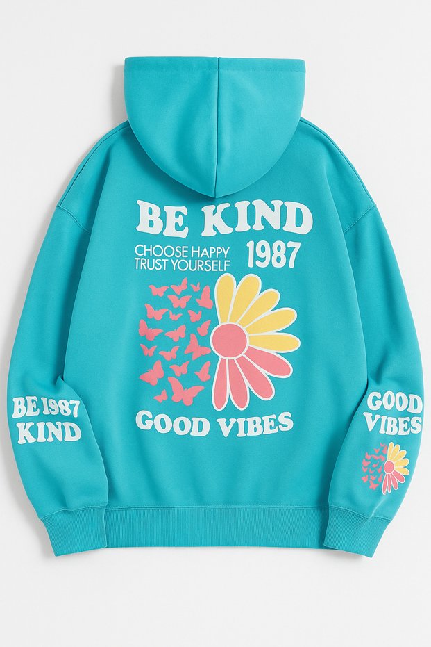 Unisex Oversize 3 Thread Hoodie ๐ธ ๐ฆ ๐ Be Kind Good Vibes Patterned Hooded Sweatshirt Casual Style
