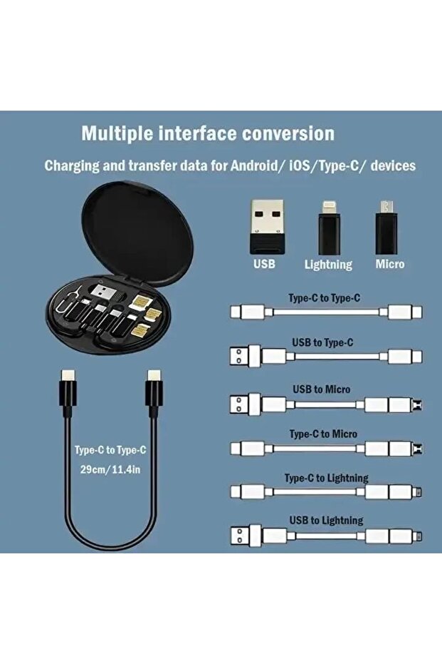 60W Fast Charge Data Cable Adapter Kit with Storage Box, USB C to Micro USB/Lightning/US - 3