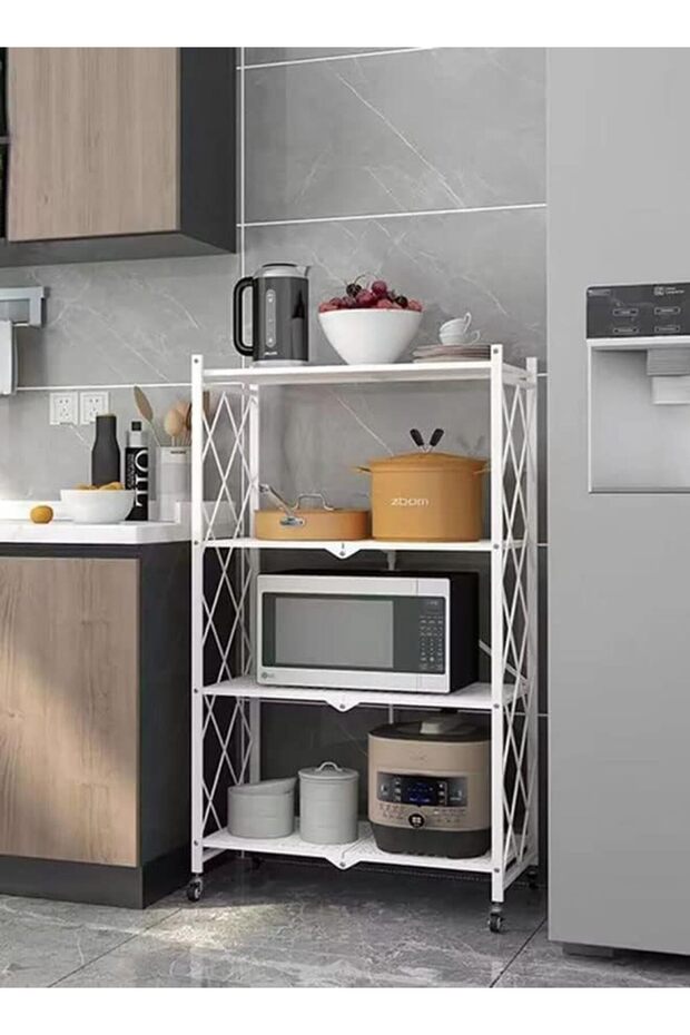 Foldable Multi-Function Storage Shelf, 4 Layers, White - 4