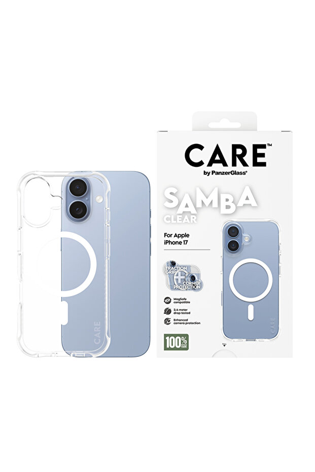 جراب CARE الأنيق سامبا مع ماج سيف أبيض لهاتف iPhone 17 - شفاف