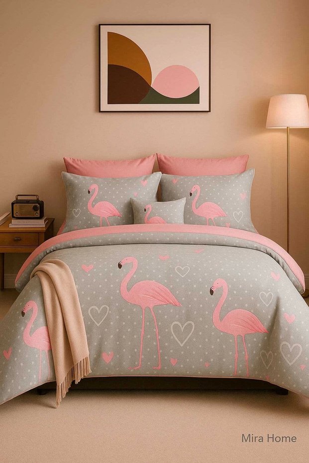 Double Cotton Duvet Cover Set Flamingo Love