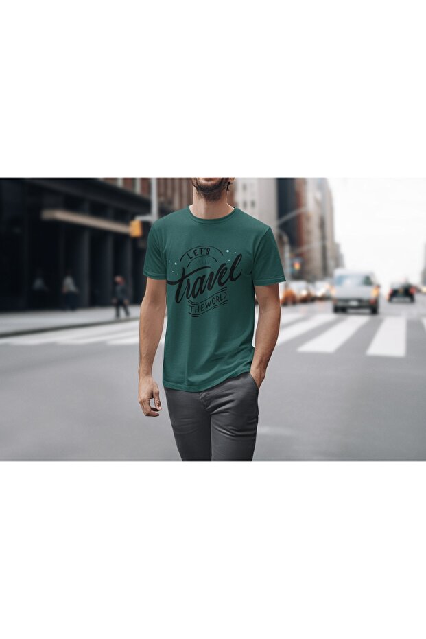 Men's Lets Travel Transfer Printed Round Neck Short Sleeve T-Shirt