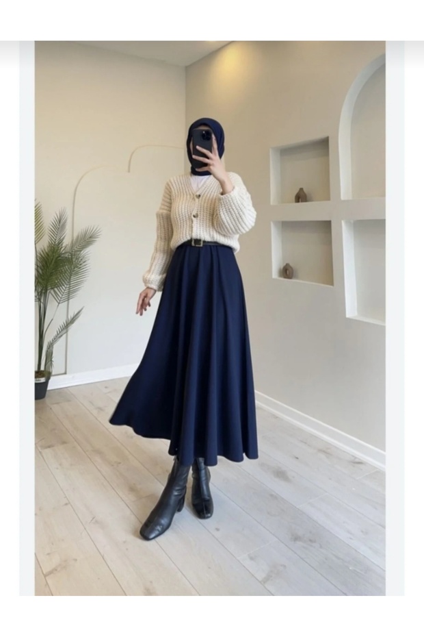 Women's Hijab Puff Long Bell Scuba Skirt