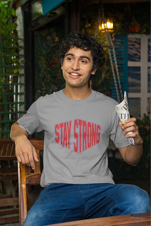 Men's Staystrong Transfer Printed Round Neck Short Sleeve T-Shirt