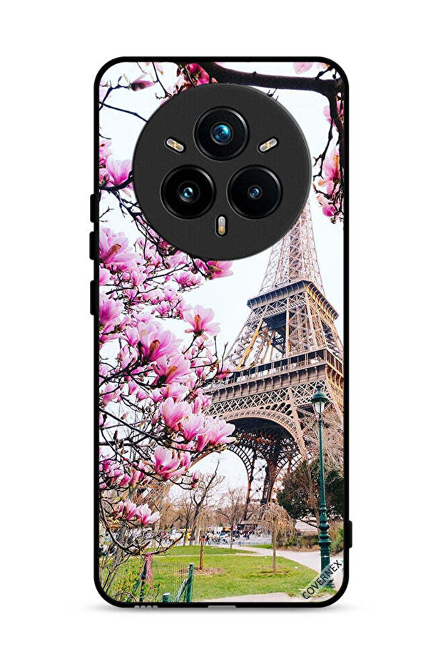 غطاء حماية لهاتف Realme 14 Pro Plus 5G بطبعة زهور وبرج إيفل