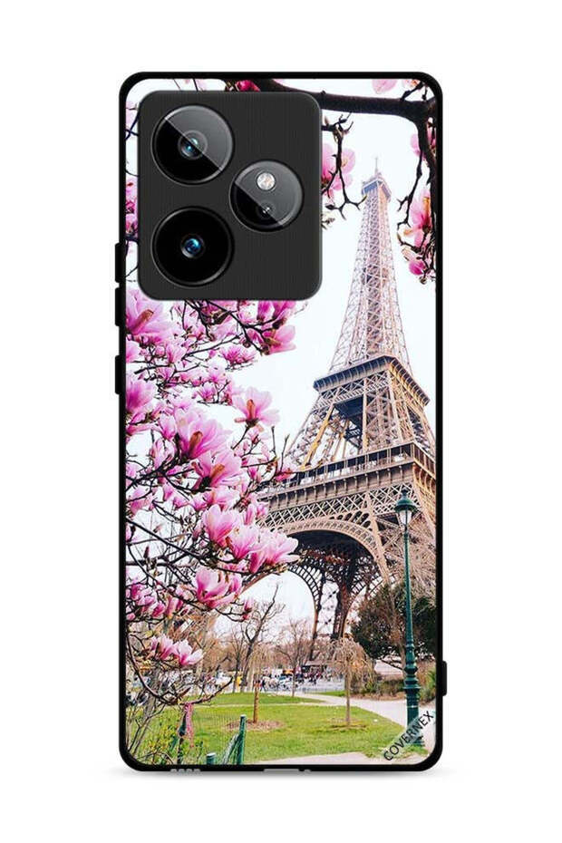 غطاء حماية لهاتف Realme GT 7 5G بنقشة زهور وبرج إيفل