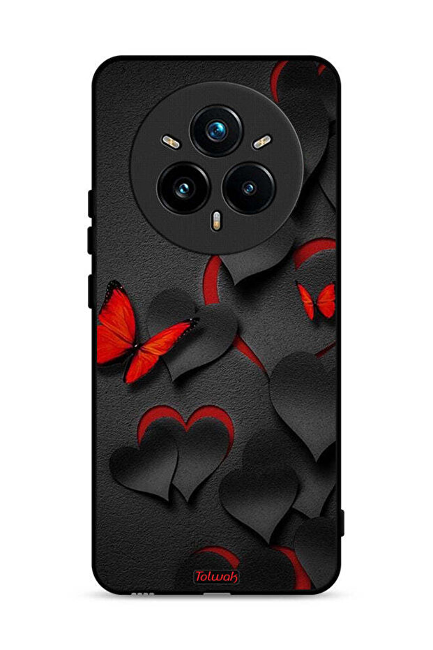 غطاء حماية لهاتف Realme 14 Pro Plus 5G بنقشة قلوب وفراشات