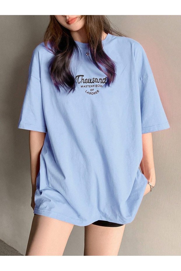 Women's Baby Blue Thousand Printed Oversize