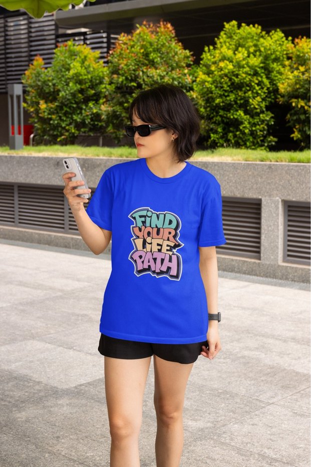 Girl/Woman Find Your Life Path Transfer Printed Round Neck Short Sleeve T-Shirt