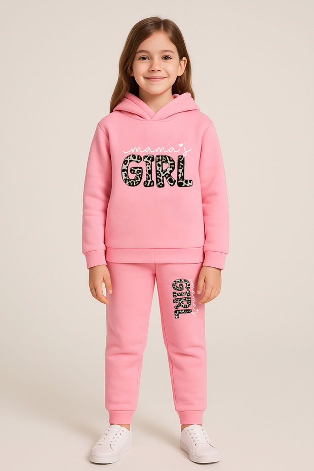 Girl Printed Kids Hooded Premium Compact Sweatshirt Tracksuit Set - 2 Piece Sport Set