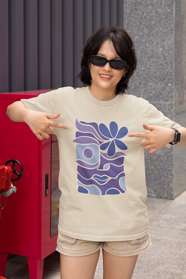 Girl/Women's Purple Pattern Transfer Printed Round Neck Short Sleeve T-Shirt