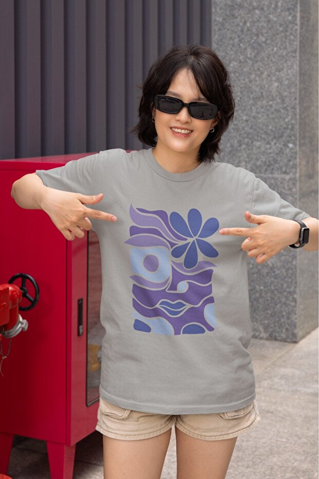 Girl/Women's Purple Pattern Transfer Printed Round Neck Short Sleeve T-Shirt