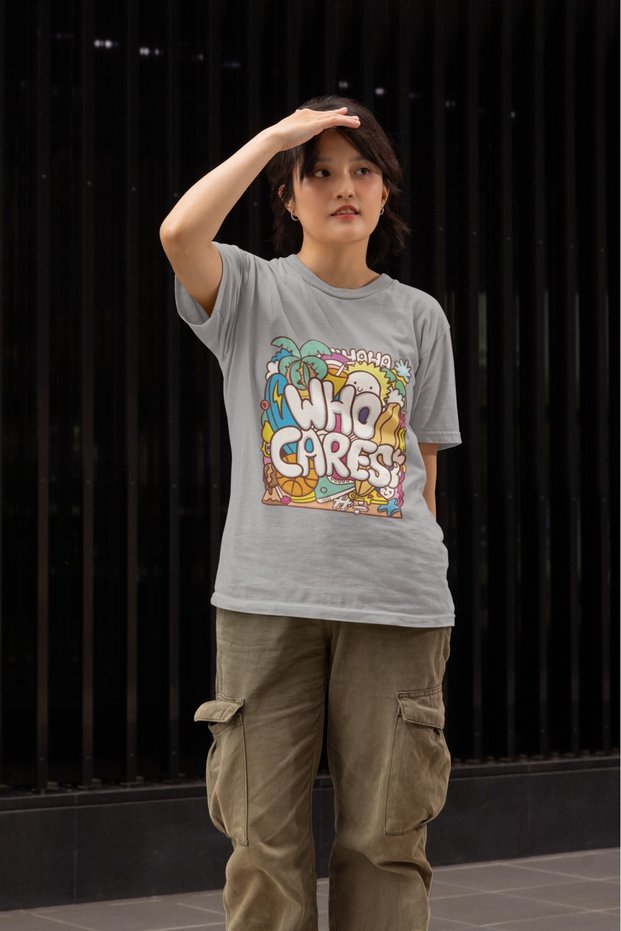 Girl/Woman Who Cares Transfer Printed Round Neck Short Sleeve T-Shirt