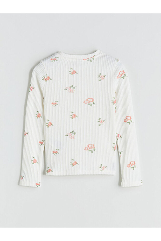 Bisiklet Yaka Çiçekli Kız Çocuk Tişört - 3