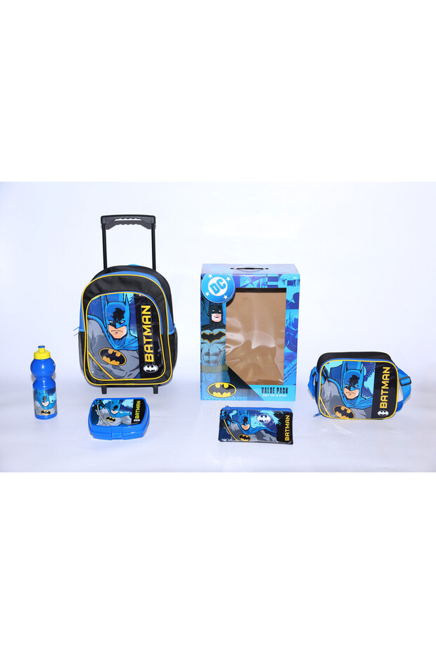 Batman 5 in 1 Value Pack-16" Trolley Bag,LunchBag,LunchBox,WaterBottle,Pencil Case