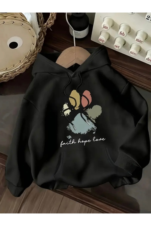 Oversized Unisex Women'S/Men's Hooded Sweatshirt with Patterns Printed on the Sole