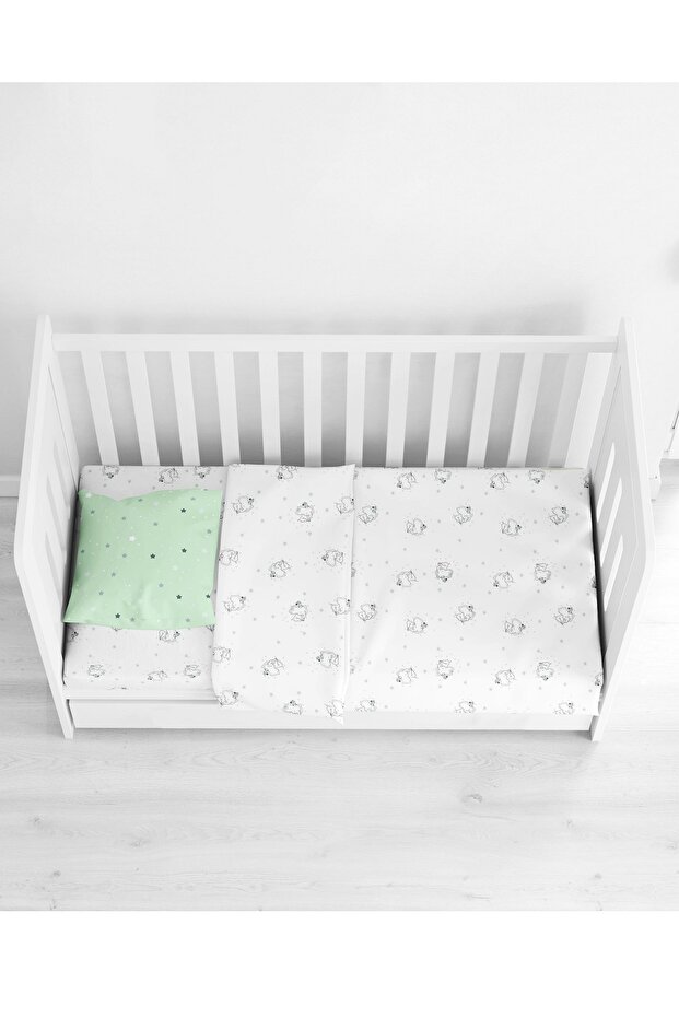 Makiteks 100% Cotton Elephant Ranforce Baby Duvet Cover, Sheet and Pillowcase Set