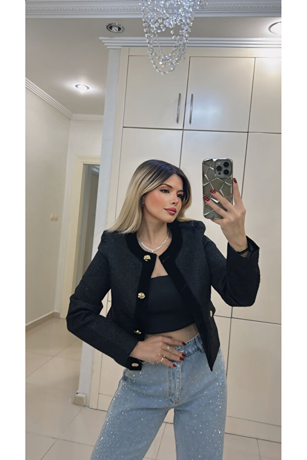 Simli Tweed ceket - 1