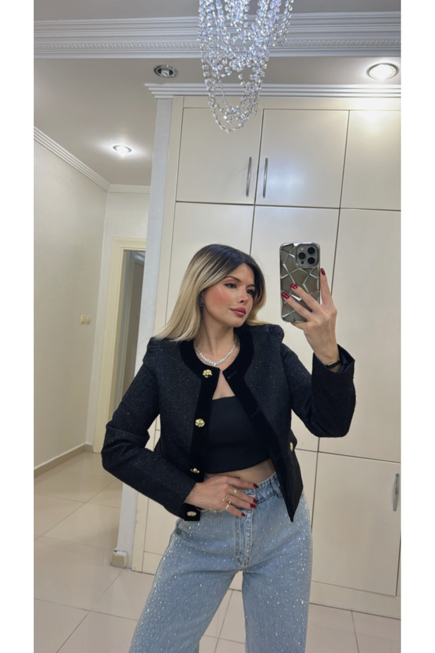 Simli Tweed ceket - 6