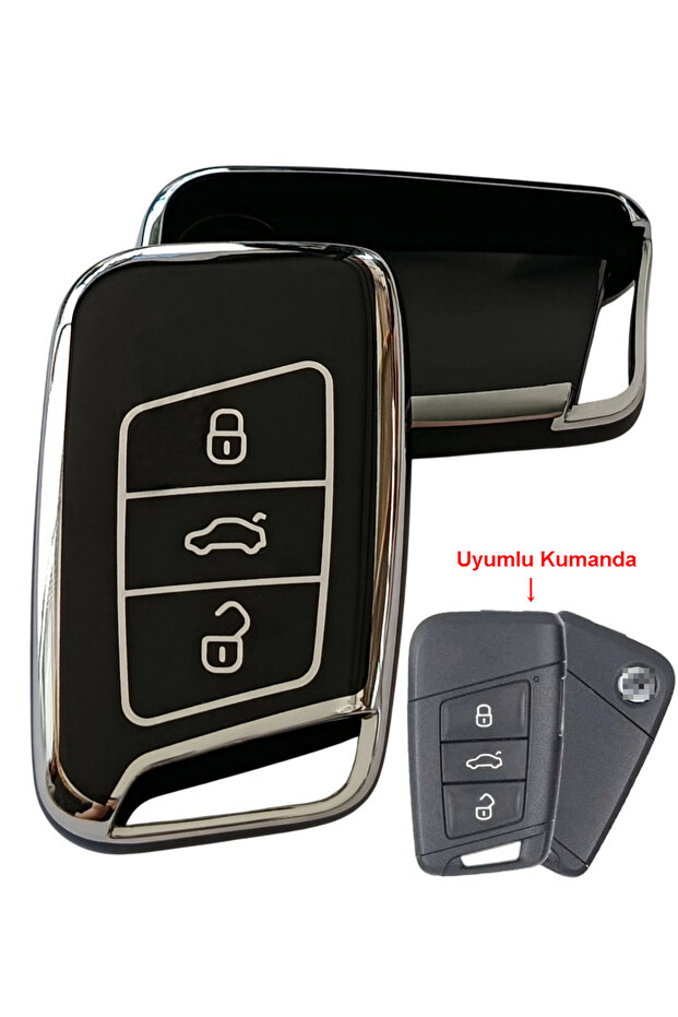 Volkswagen Passat B8 Skoda Superb Kodiaq Compatible Smart Key Case Auto Keychain Black Silver