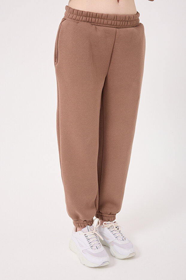 KADIN LASTİKLİ PAÇA ÜÇ İPLİK İÇİ PAMUKLU YUMUŞACIK BASIC JOGGER EŞOFMAN ALTI - 3