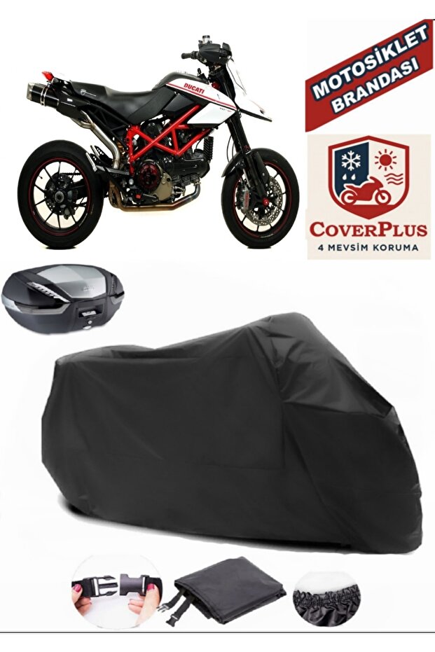 Black Ducati Hypermotard 1100 Evo Sp Motorcycle Tarpaulin Rear Bag Compatible, Elasticated, with Connection Buckles