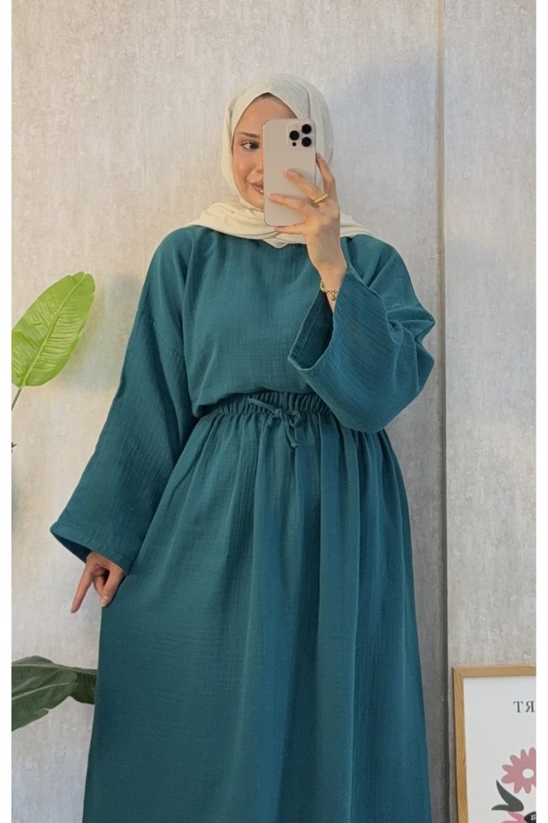 Petrol Green Muslin Casual Blouse