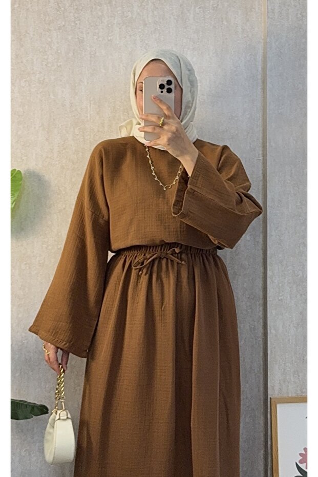 Çikolata Müslin Salaş Bluz - 2