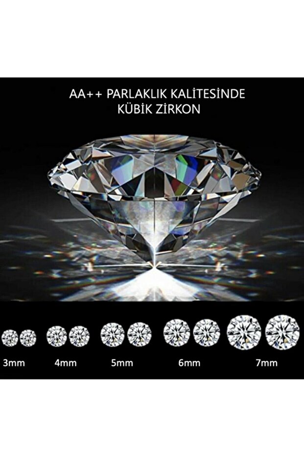 925 Ayar Gümüş 4 Çift (8 Adet) 3-4-5-6 mm Boyutlarında Yuvarlak Zirkon Taşlı Unisex Pimli Küpe - 8