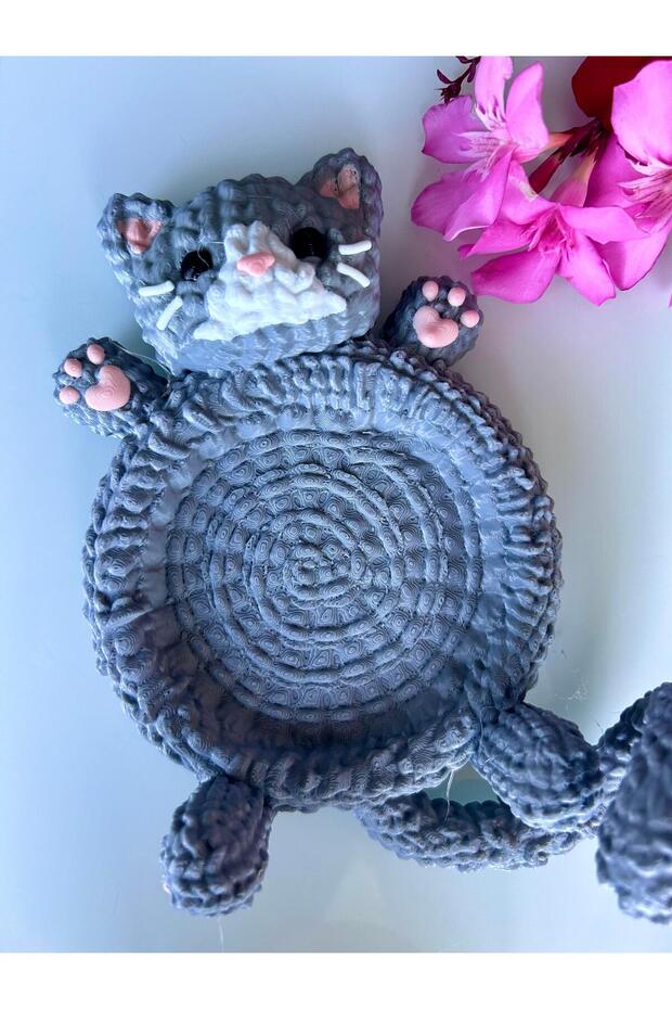 قاعدة أكواب على شكل قطة تيكير 🐾 🧶 محبوك عضوي ثلاثي الأبعاد قابل للغسل - نموذج فردي