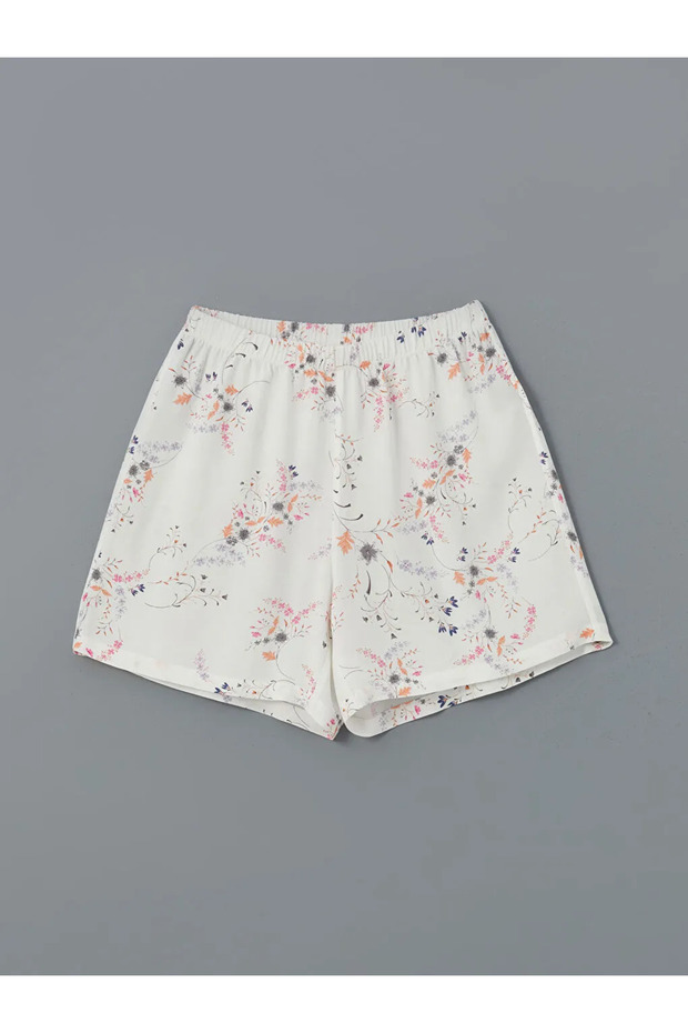V Yaka Çiçekli Kadın Şortlu Pijama Takımı - 7