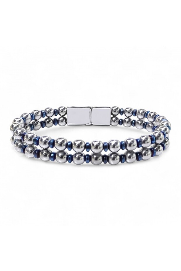 Double Silver and Blue Color Hematite Steel Bracelet 31832B20D3